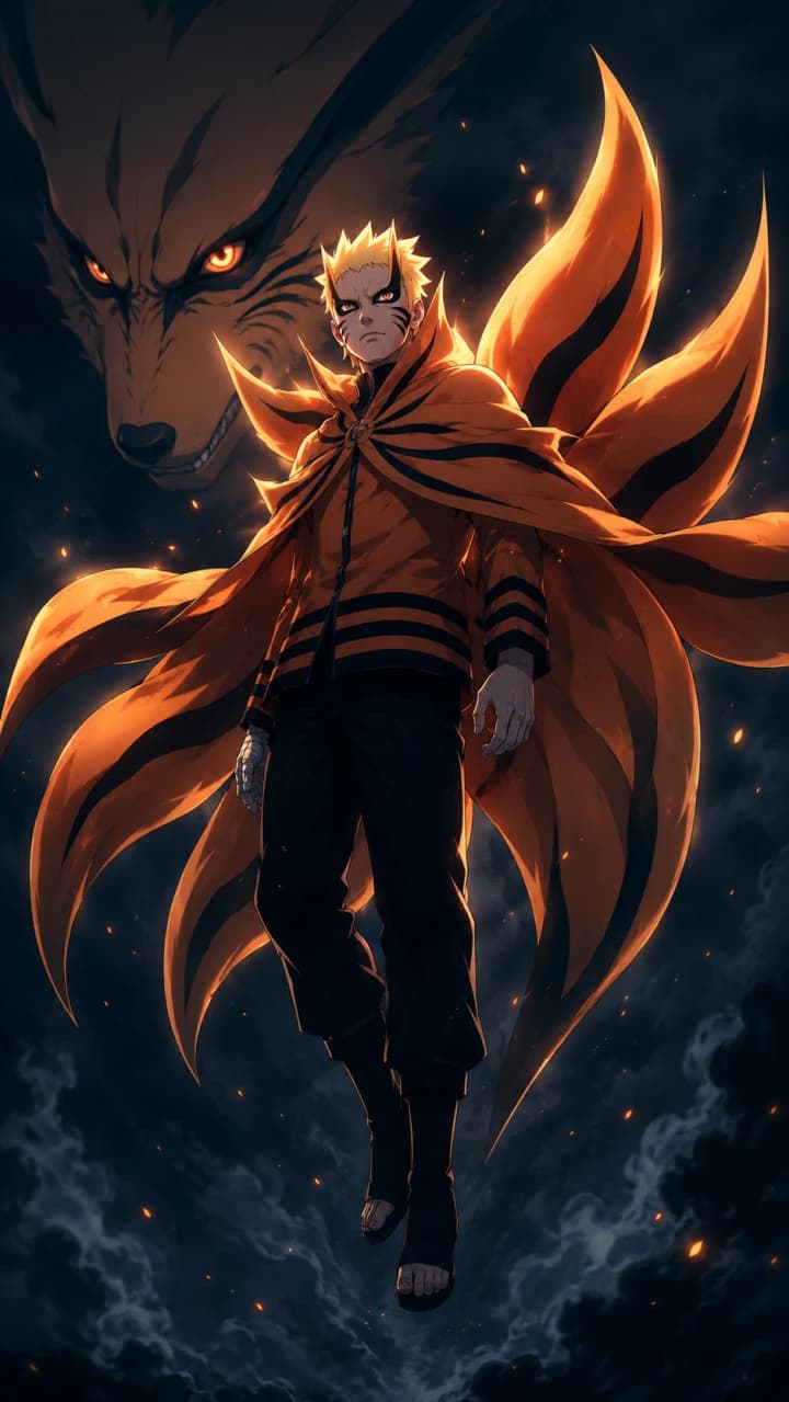 Naruto Uzumaki junto a Kurama rodeados por el chakra del Nueve Colas