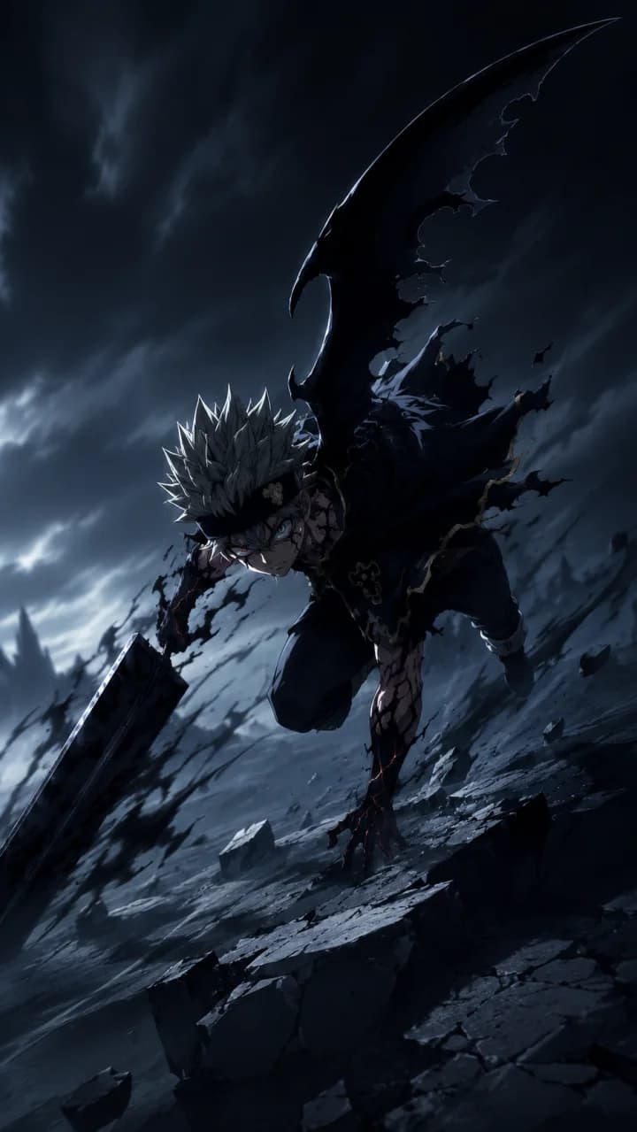 Señor demonio de Black Clover rodeado de magia oscura