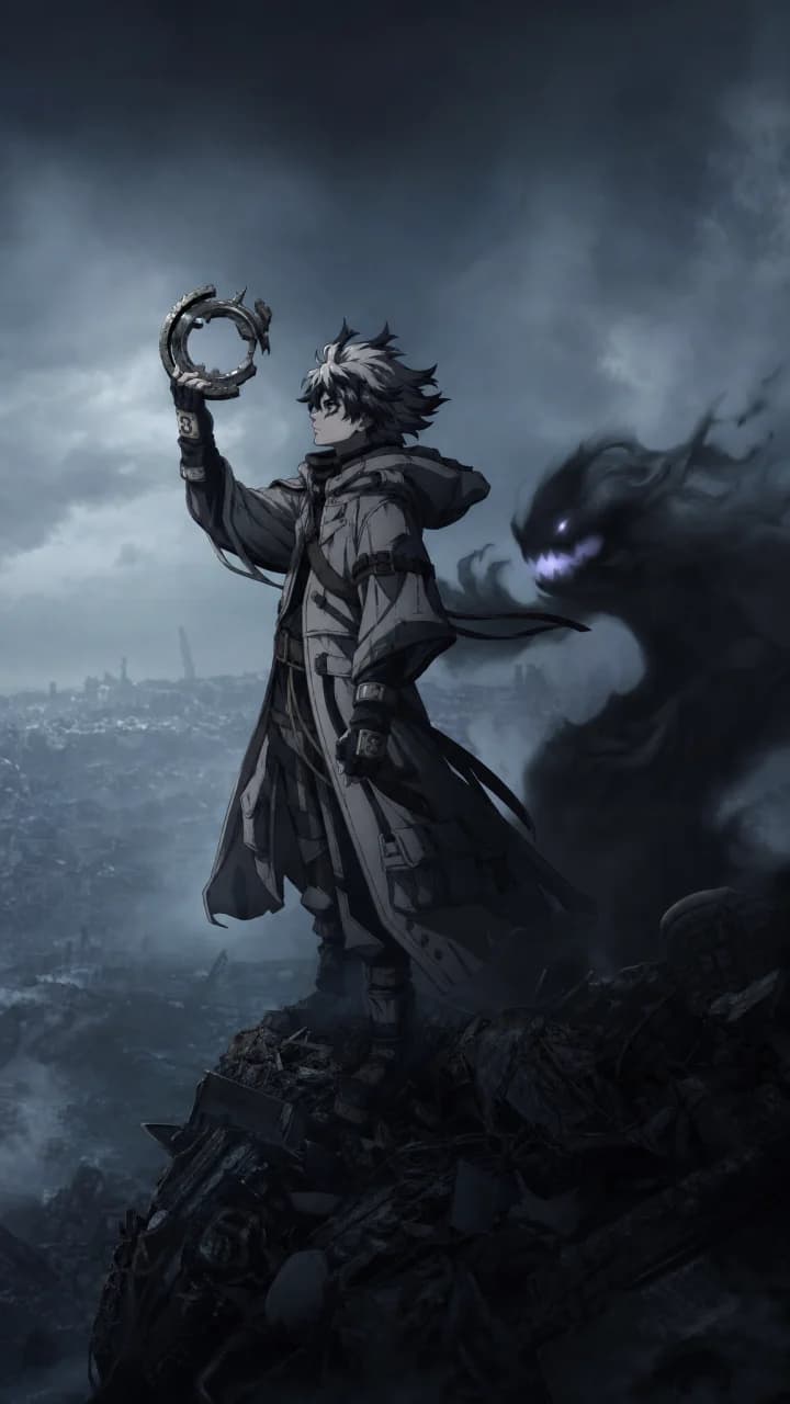 Rudo de Gachiakuta en una ilustración vertical de estética urbana